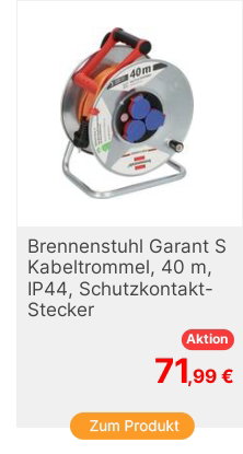 Brennenstuhl 1198750 Kabeltrommel 40m Orange SchutzkontaktStecker