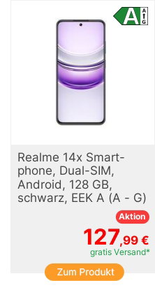 Realme 14x 128GB Schwarz EEK A A  G 169cm 667 Zoll Smartphone