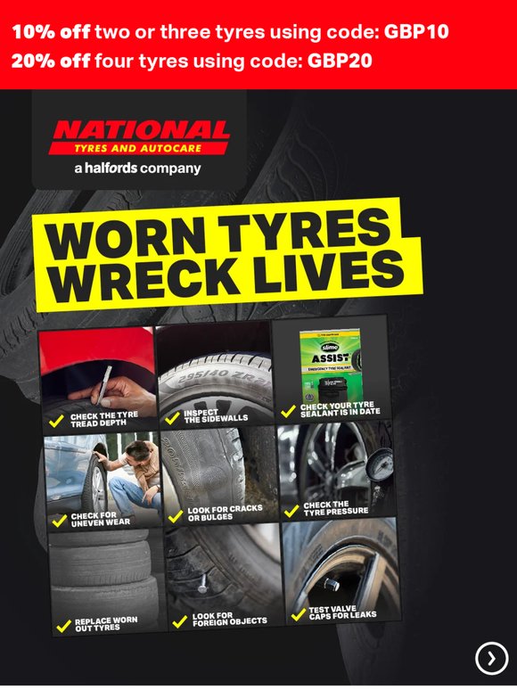 Worn tyres wreck lives - check yours today