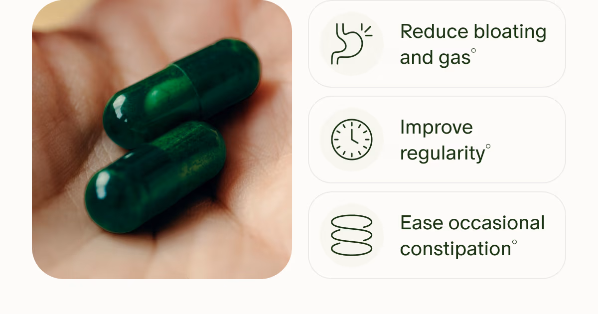 Reduce bloating and gas° | Improve regularity° | Ease occasional constipation°