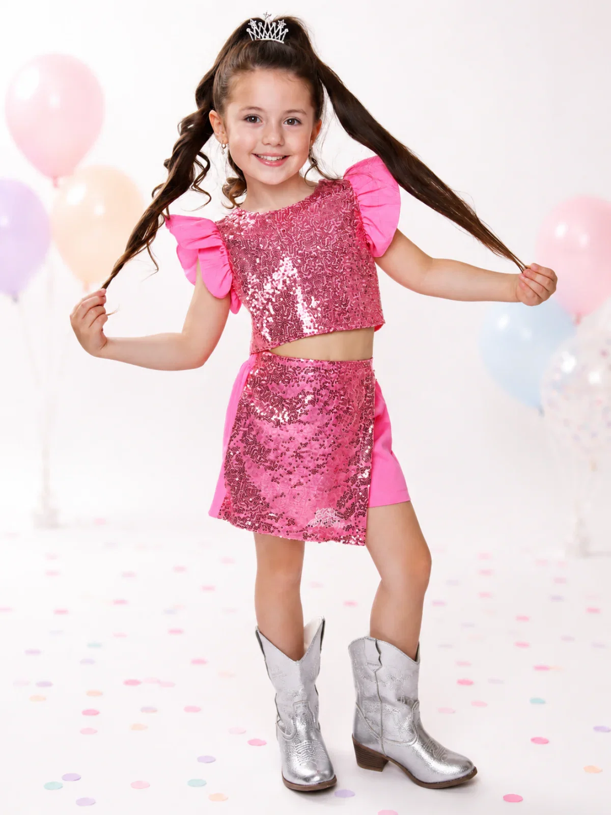 Image of Birthday Glam Pink Sequin Skort Set