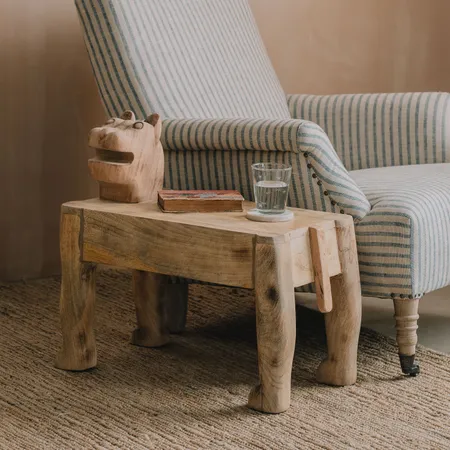 Handcarved Wooden Tiger Side Table