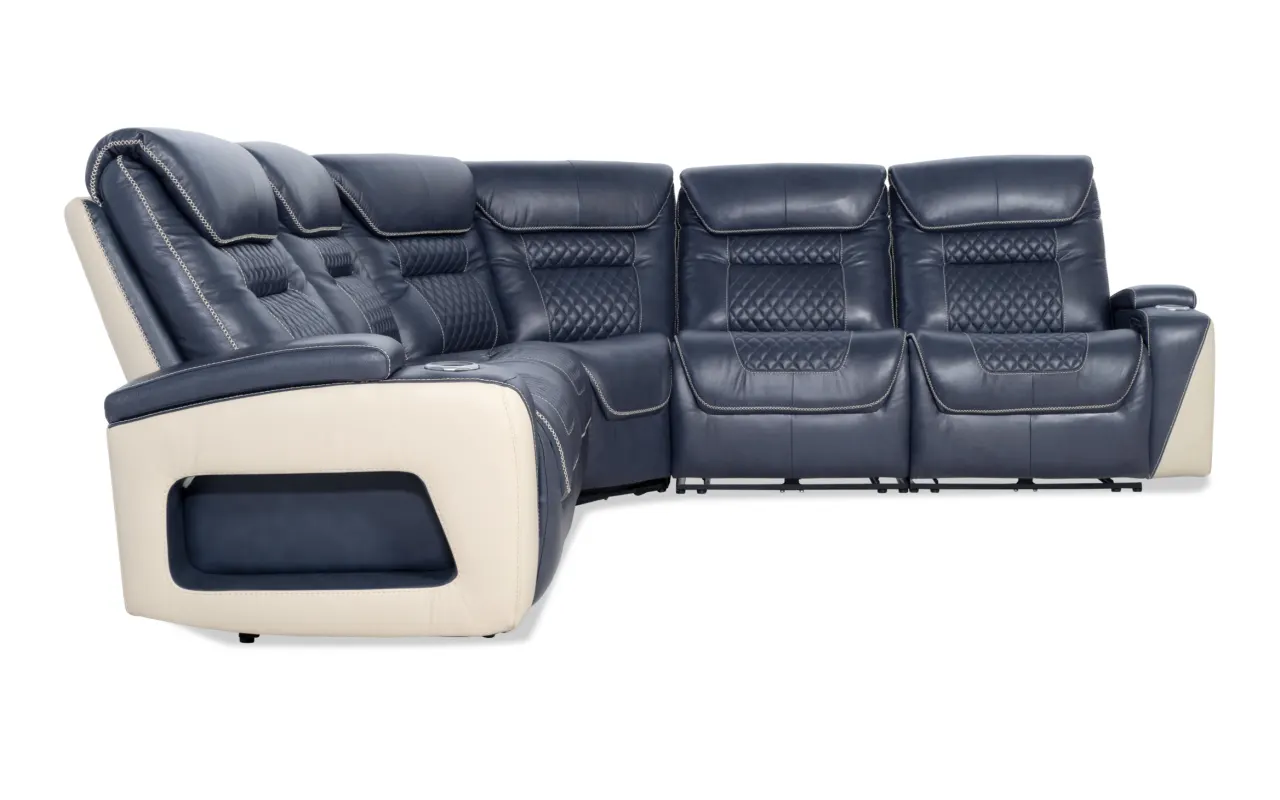 Epic Navy 137'' Power Reclining 5 Piece Sectional with Power Headrest