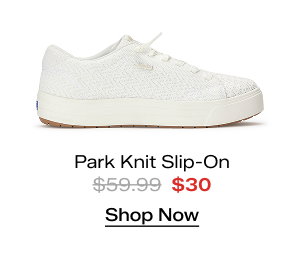 A side view of the Park Knit Slip-On in snow white. The style was $59.99 and is now $30. Shop Now.