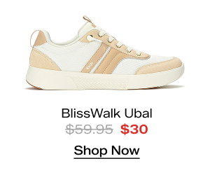 A side view of the BlissWalk Ubal Mesh/Suede/Leather Slip-On in egret/Cuban sand. The style was $59.95 and is now $30. Shop Now.