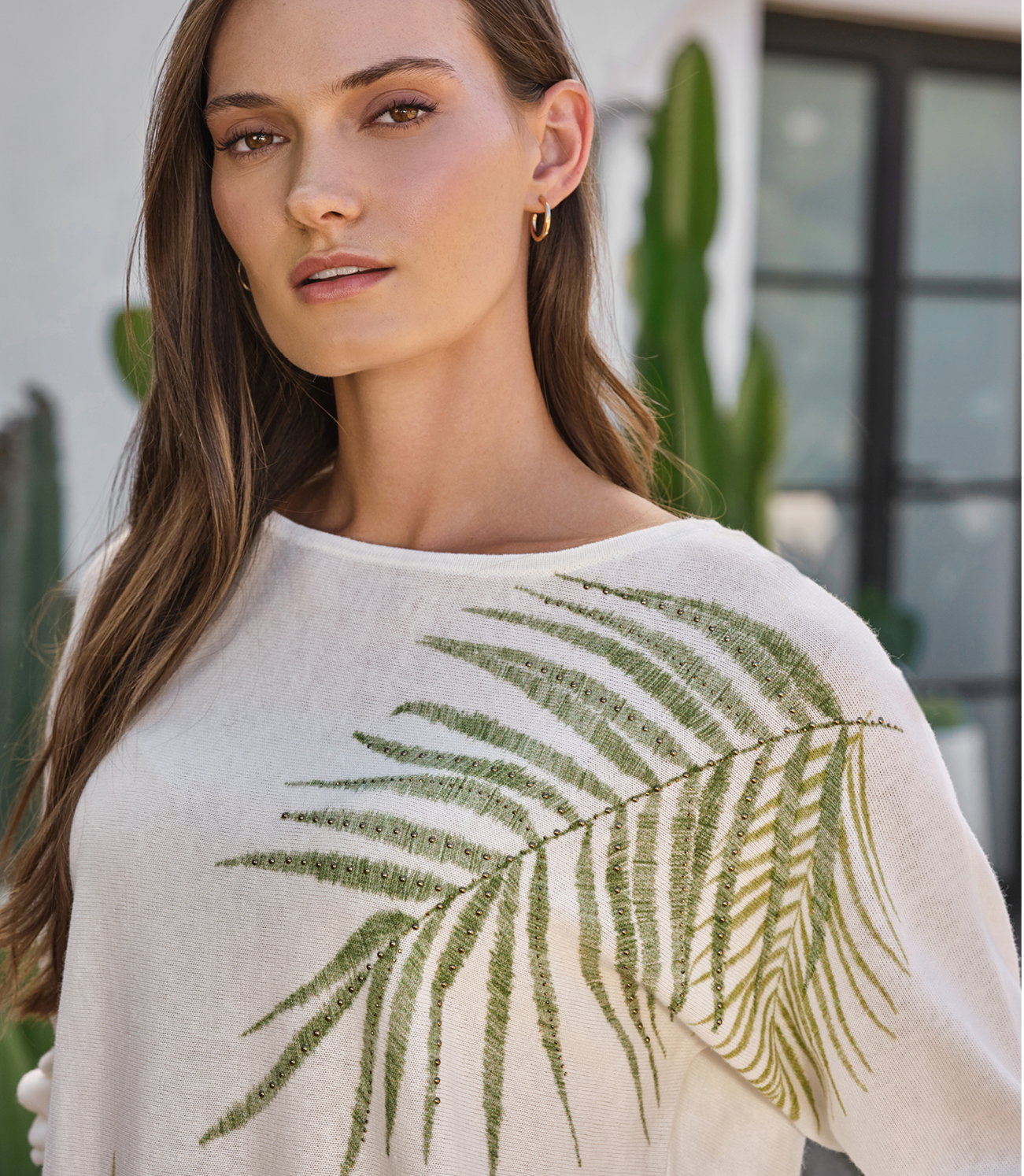 Fern Print Embellished Sweater