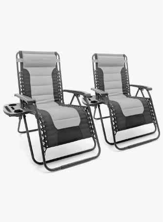 2 Piece Padded Zero Gravity Chair Set - Grey