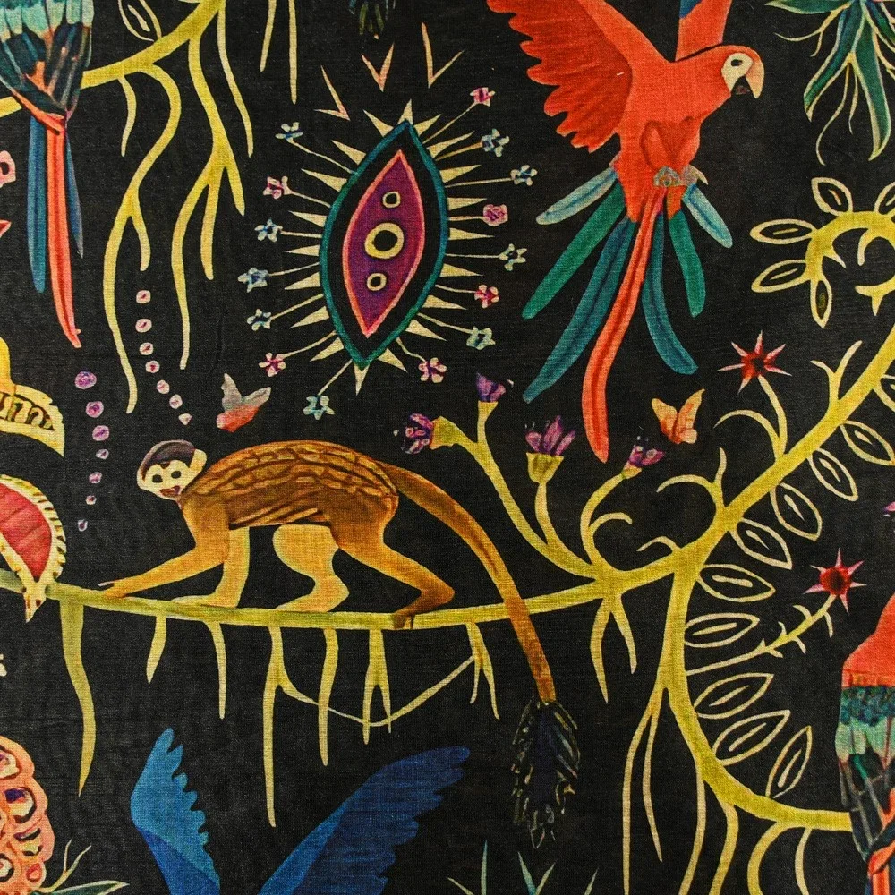 Image of Jungle Mango Silk Fabric Black 110cm
