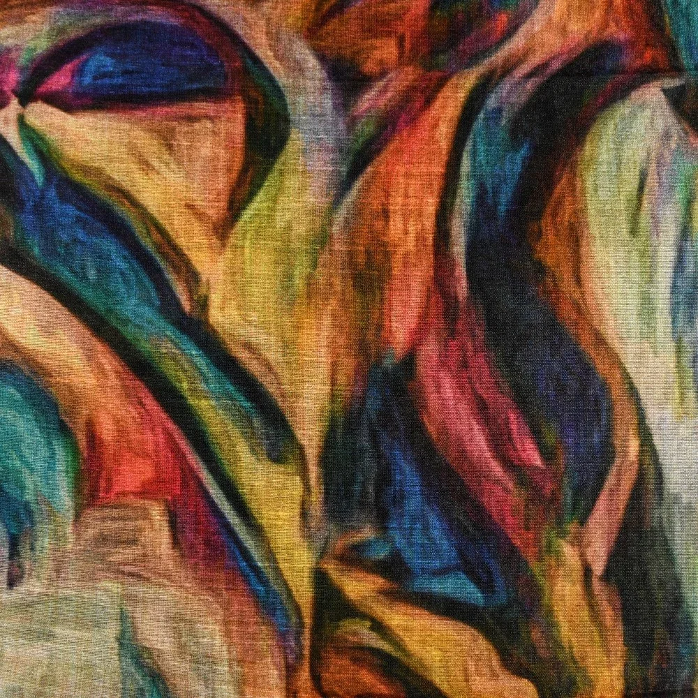 Image of Painting inspired Mango Silk Fabric Blue 110cm
