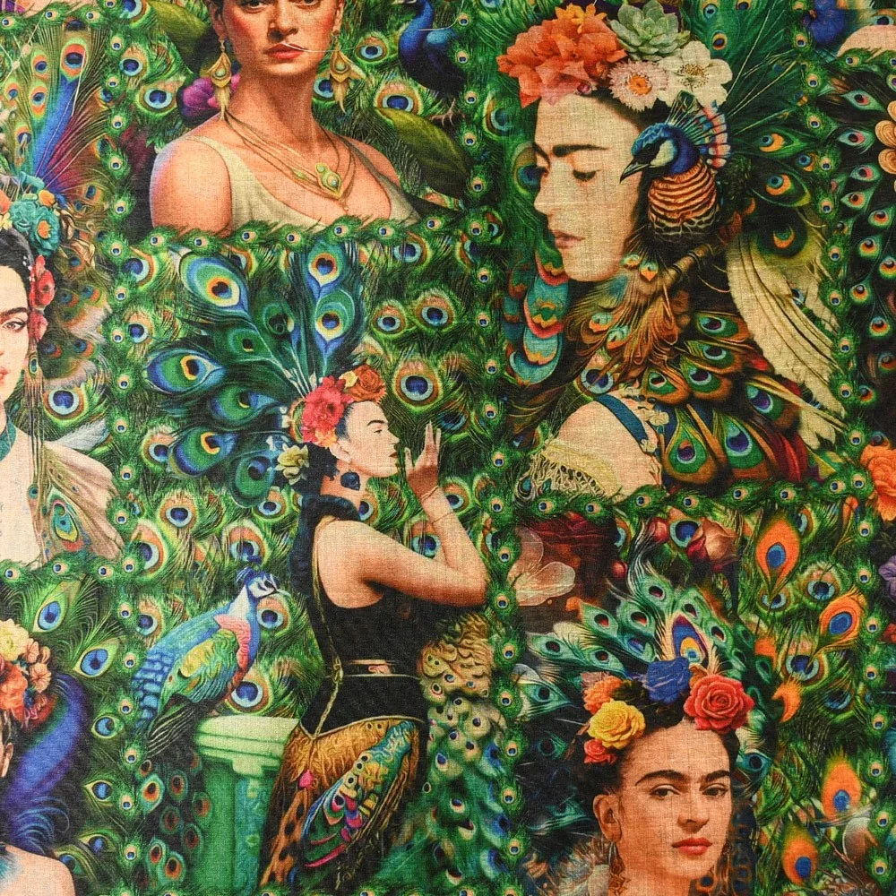 Image of Frida Peacock Mango Silk Fabric Multi 110cm
