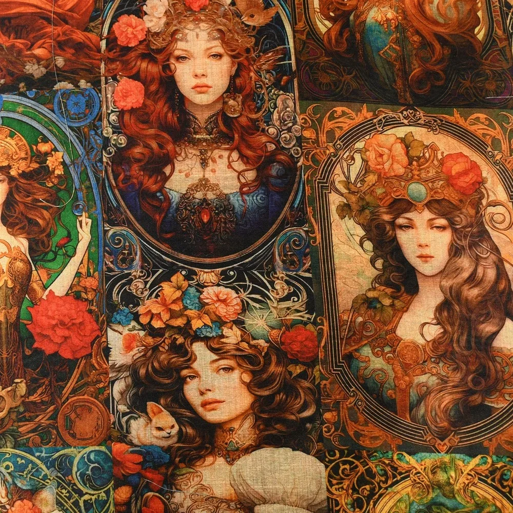 Image of Ladies Portraits Mango Silk Fabric Multi 110cm