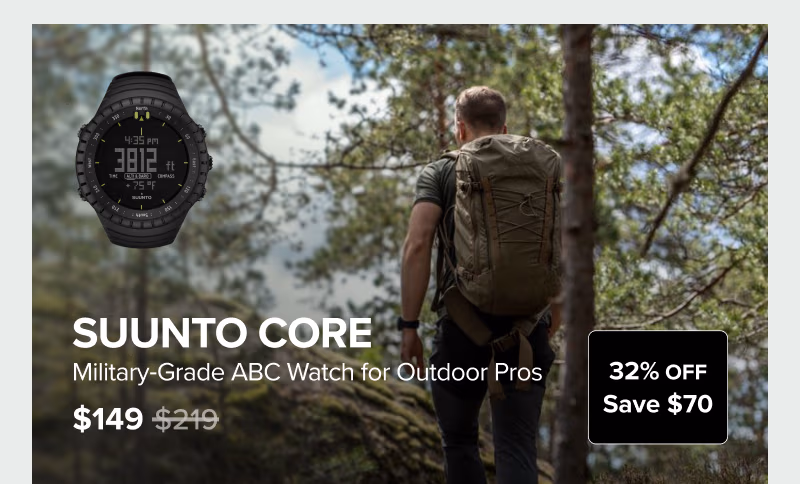 Suunto Core - Military‑Grade ABC Watch for Outdoor Pros, 32% off