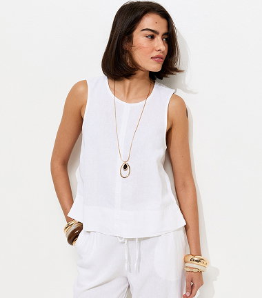 White Linen Blend Sleeveless Top