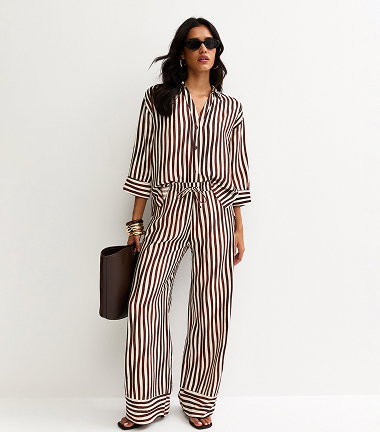 Dark Brown Striped 3/4 Sleeve Shirt