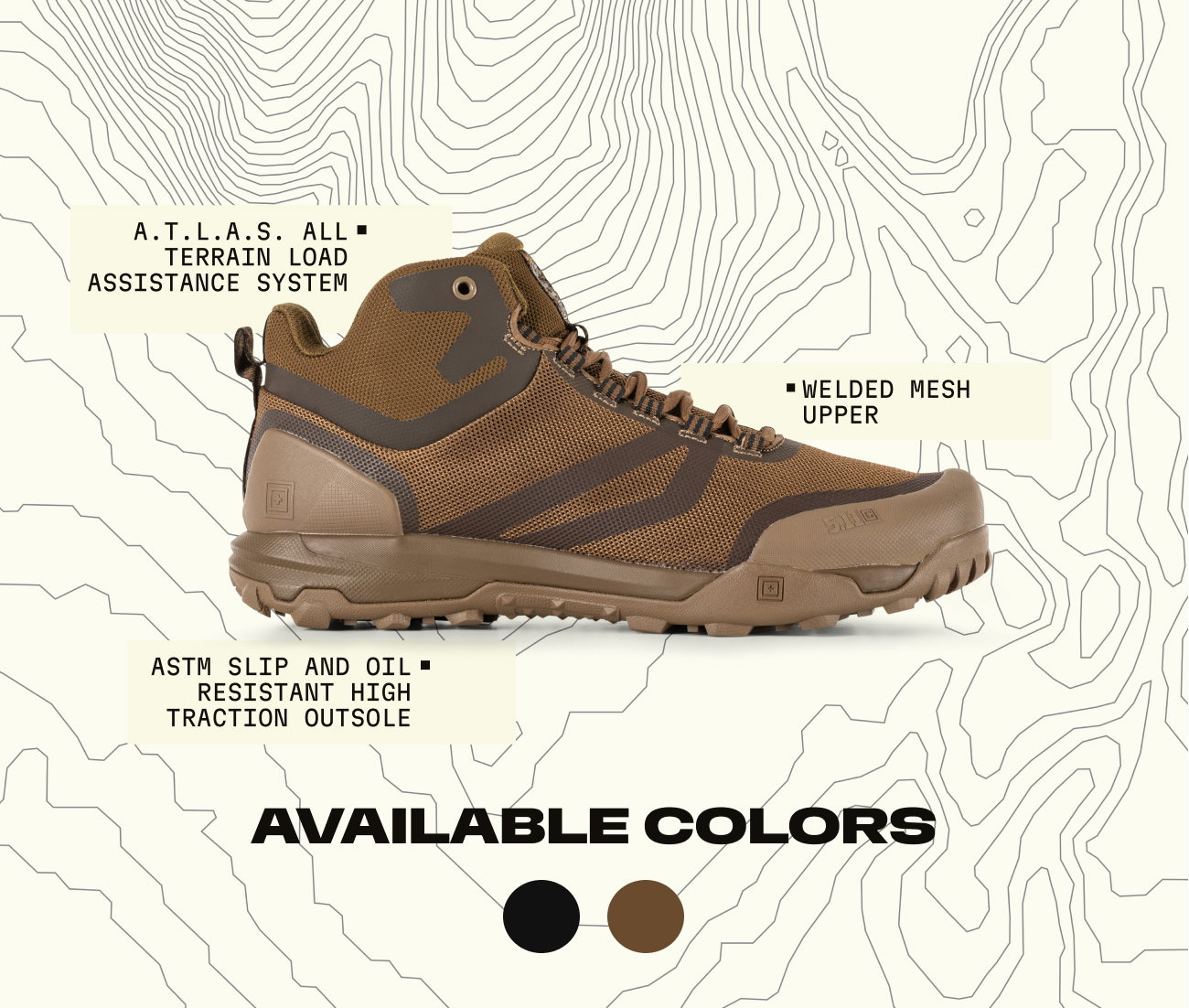 A.T.L.A.S. All Terrain Load Assistance System | Welded Mesh Upper | ASTM Slip and Oil Resistant High Traction Outsole | 2 Available Colors