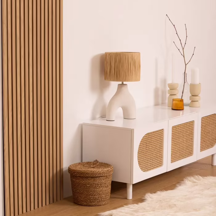 Canapé d'angle méridienne réversible JO tissu velours côtelé beige