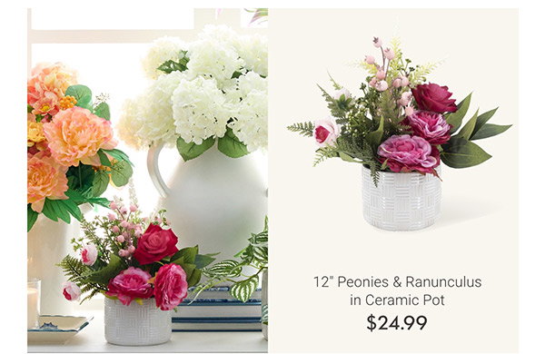12" Peonies & Ranunculus in Ceramic Pot