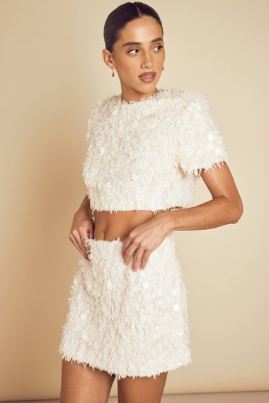 Textured Fluffy Sequin Mix Crop Top