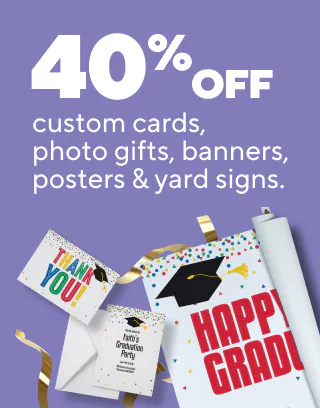 Epic parties start here
$10 off your party supplies purchase of $50 or more
Buy 2, get 1 FREE select foil balloons
Starting at $19.99 for inflated balloon bouquets
40% off custom cards, photo gifts, banners, posters & yard signs