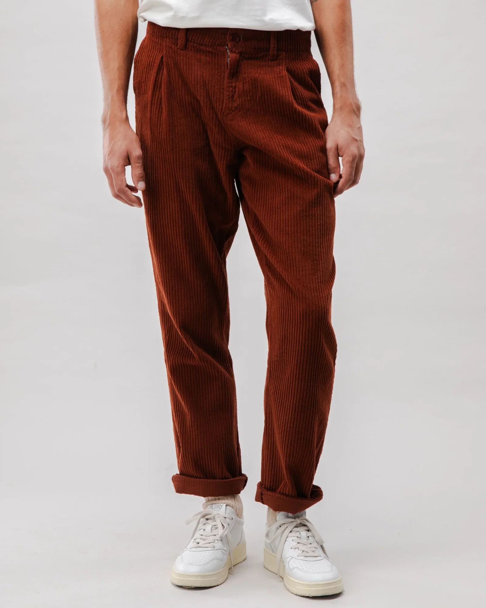 Image of Corduroy Pleated Chino Pants Copper