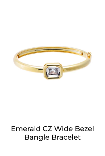 Emerald CZ Wide Bezel Bangle Bracelet