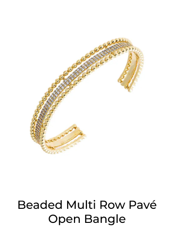 Beaded Multi Row Pave Open Bangle