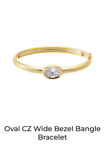 Oval CZ Wide Bezel Bangle Bracelet