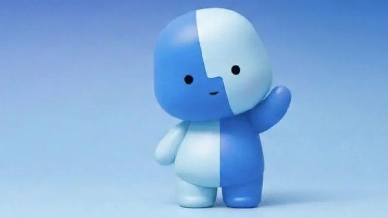 Apple's character Little Finder Guy is a small puffy marshmallow-shaped blue figure, with short arms and legs and a round tummy with a large round head.