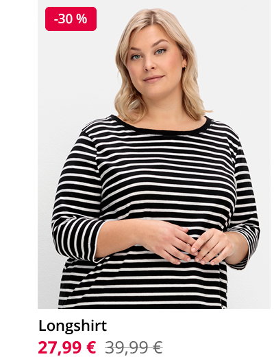 Model mit marineweiß gestreiftem Langarmshirt, reduziert von 39,99 auf 27,99