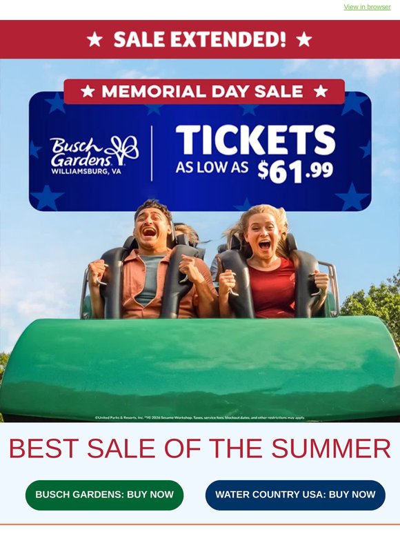 ⭐ Memorial Day Sale ⭐ Tickets as low as $61.99