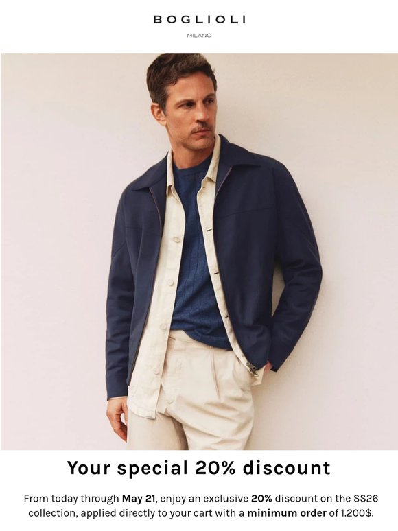 This season’s elegance, with an exclusive offer: 20% off