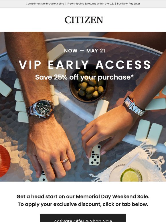 VIP Early Access! Memorial Day Weekend Sale