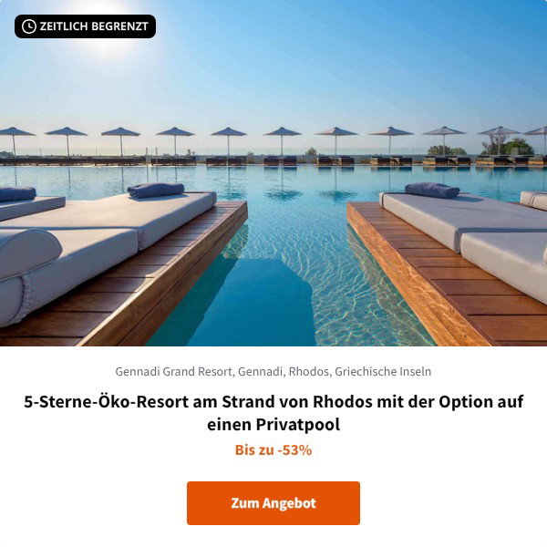 5-Sterne-Öko-Resort am Strand von Rhodos mit der Option auf einen Privatpool