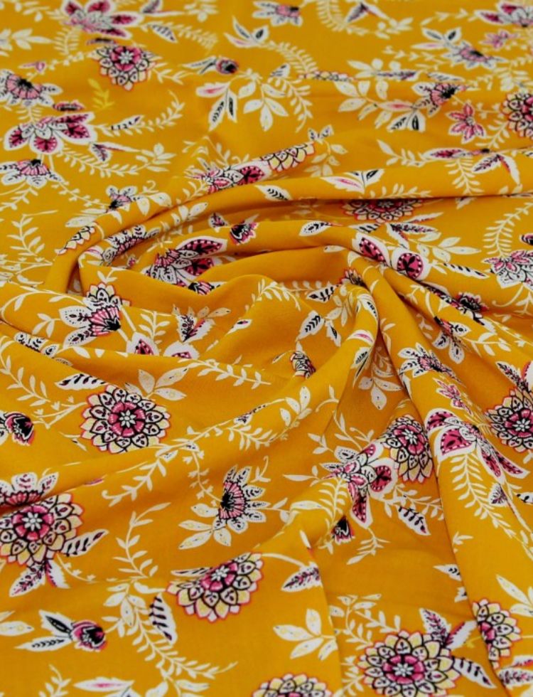 Deadstock Viscose Challis Fabric Gold