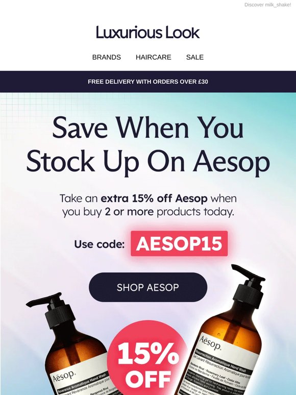 Hey, 10% Off PLUS An Extra 15% Off Aesop! 😍