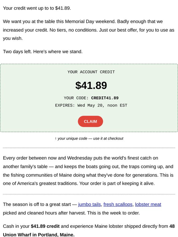 Your credit increased. Expires Wednesday.
