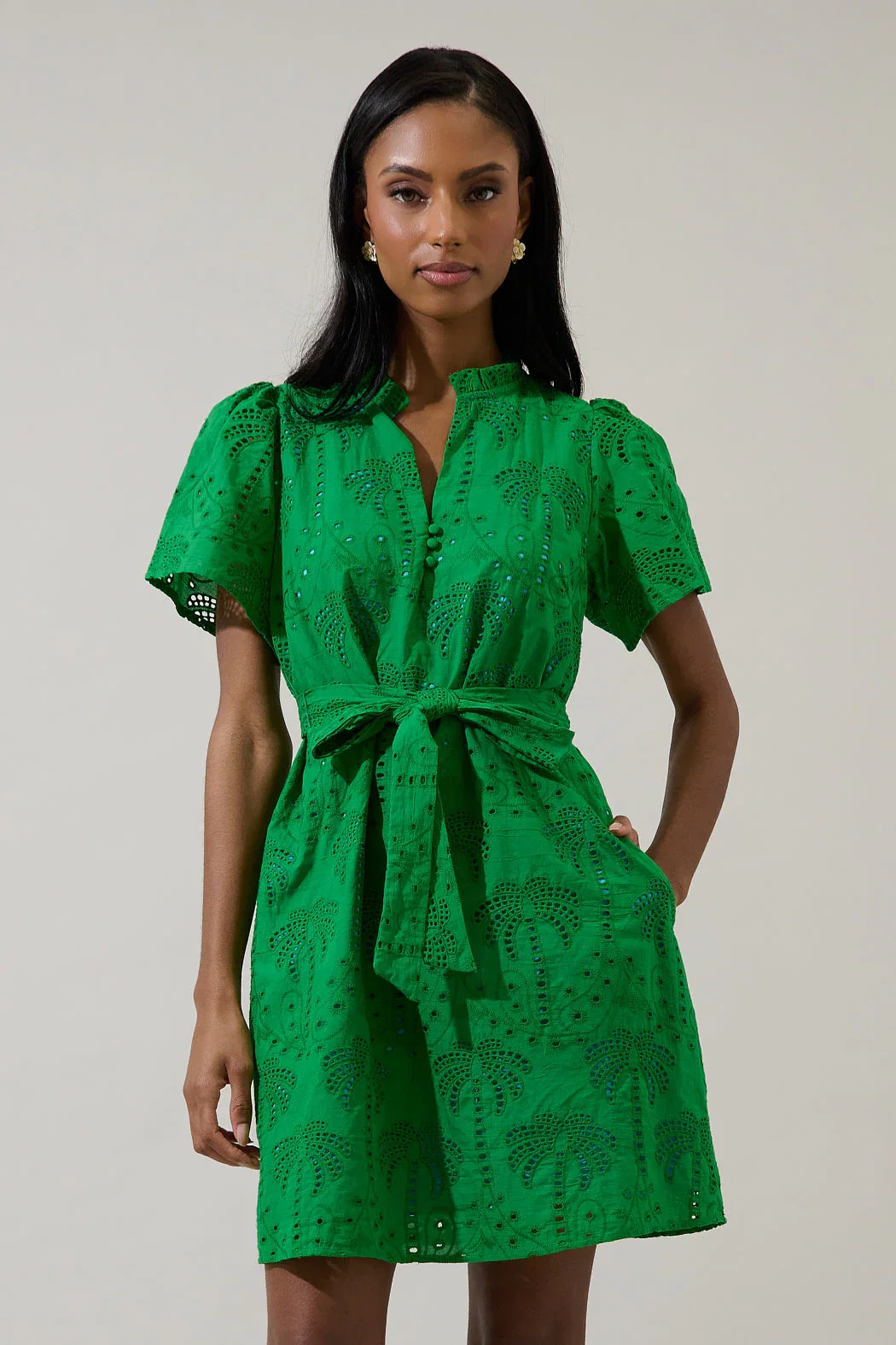 Image of Ema Shift Mini Dress Palms Eyelet
