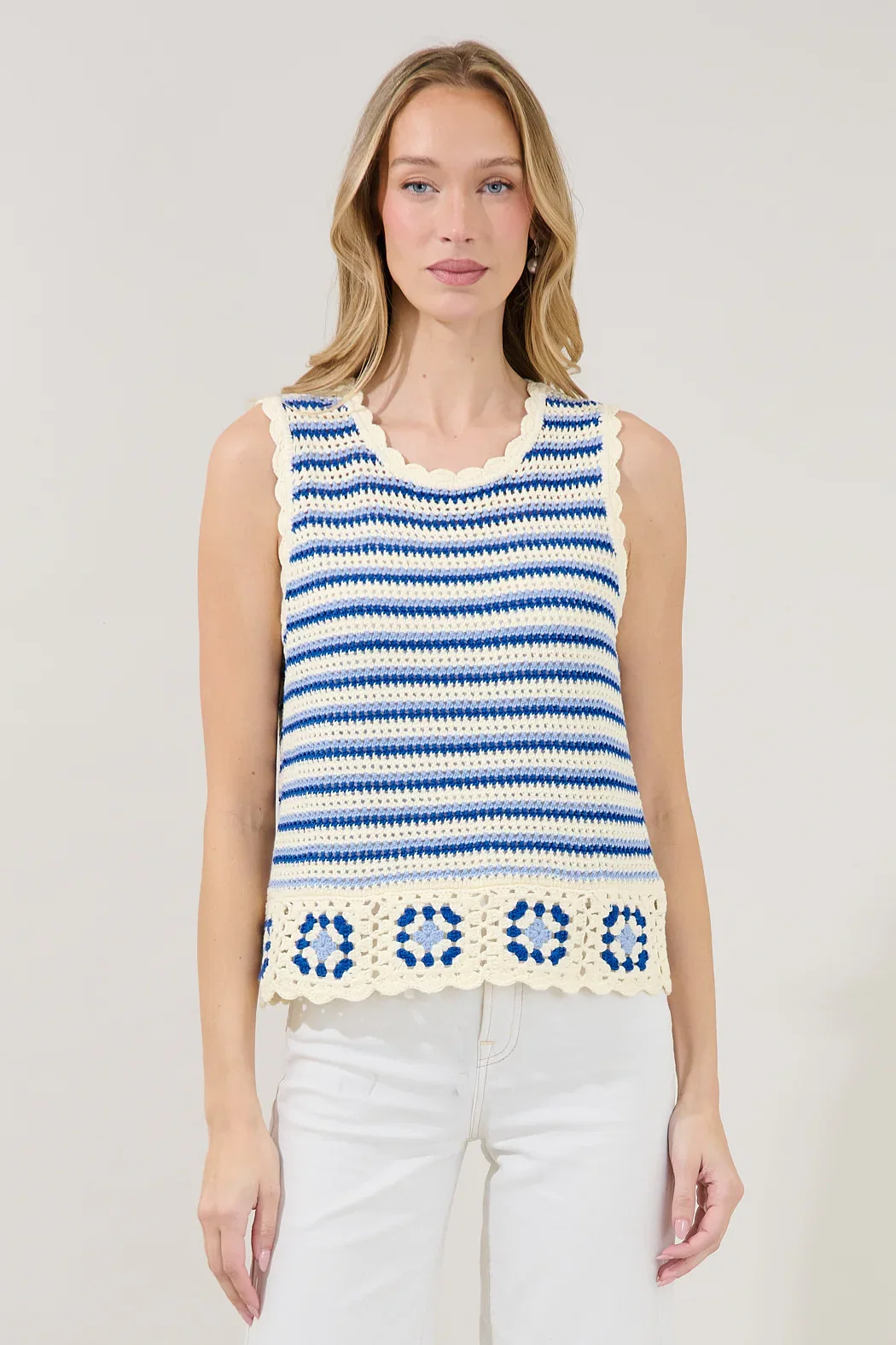 Image of Melcia Crochet Stripe Sweater Top