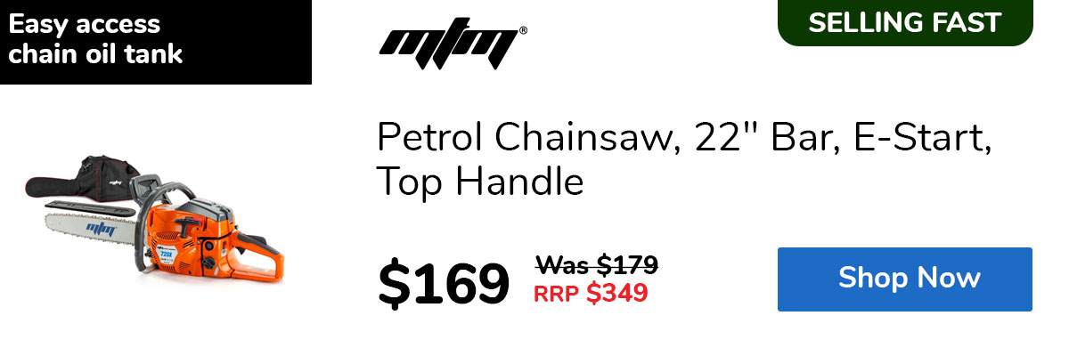 Petrol Chainsaw, 22" Bar, E-Start, Top Handle