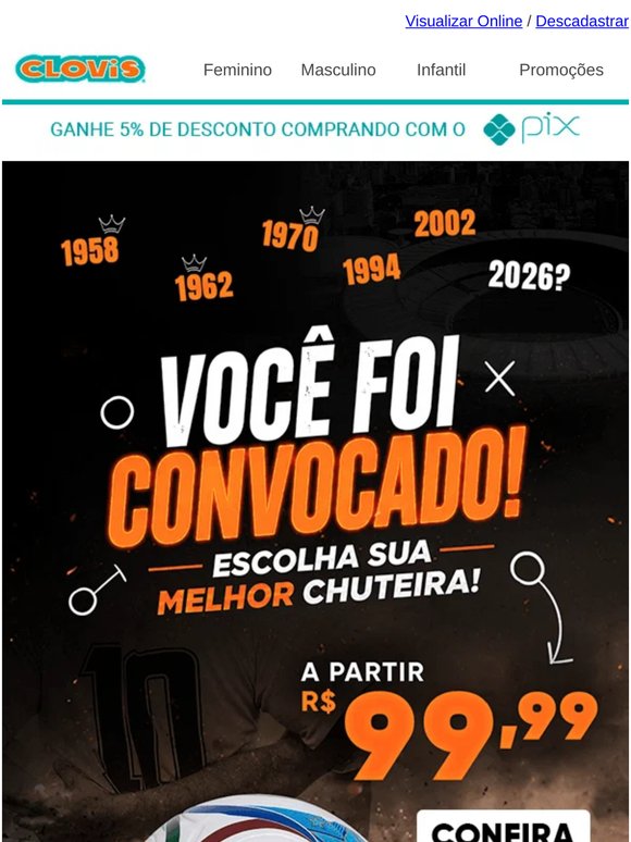 Você foi convocado! Escolha sua chuteira a partir de R$ 99,99