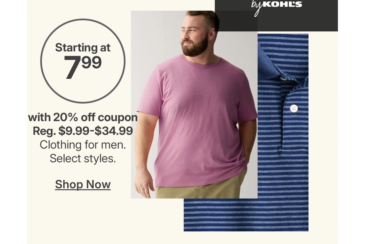 starting at $7.99 clothing for men