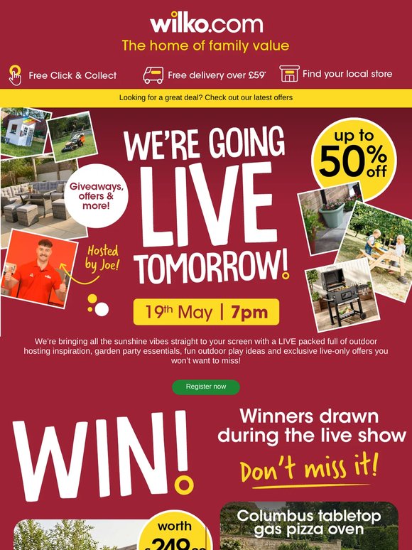 Tune in to wilko LIVE for prizes, giveaways and more!
