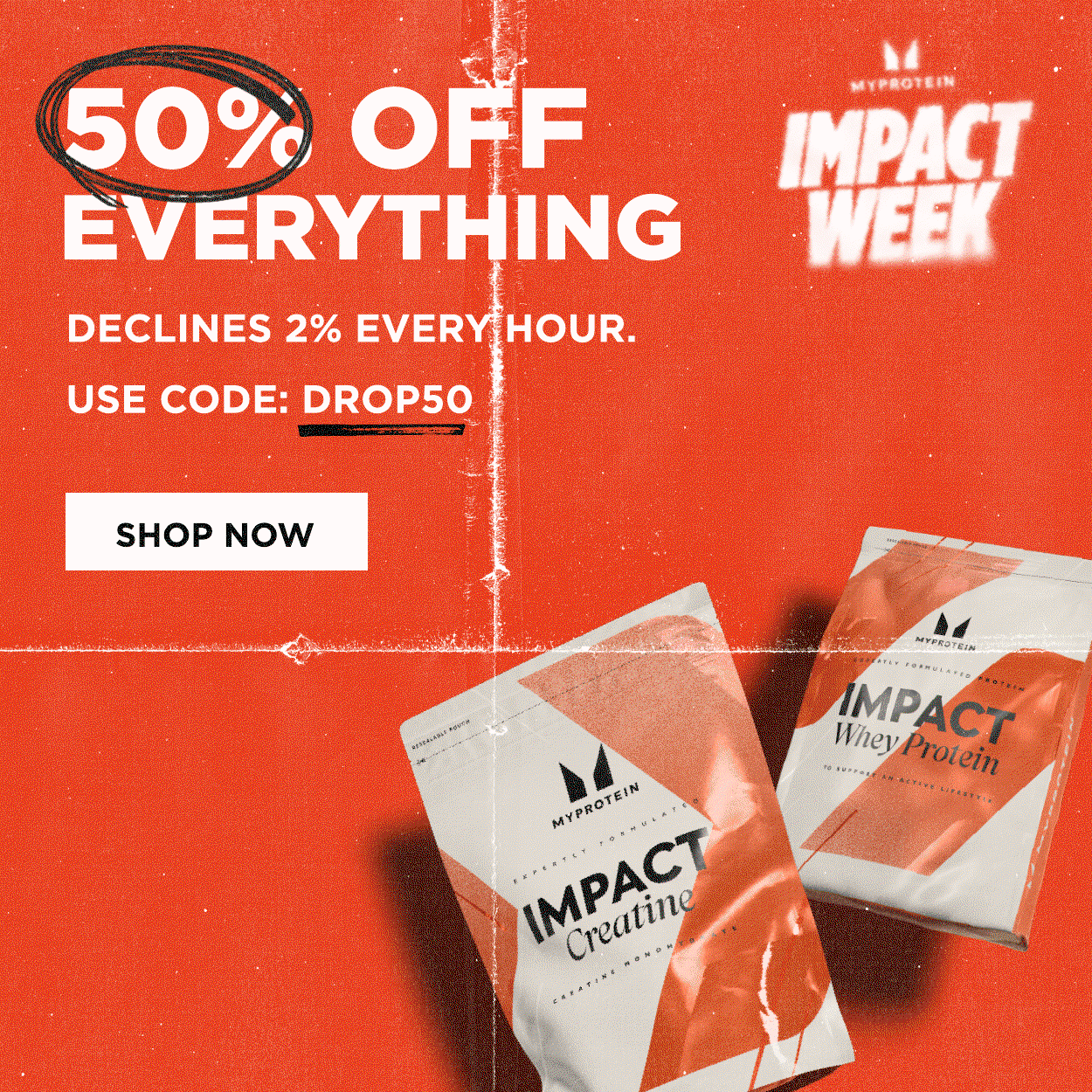 Declining discount: 50% off everything declines 5% per hour