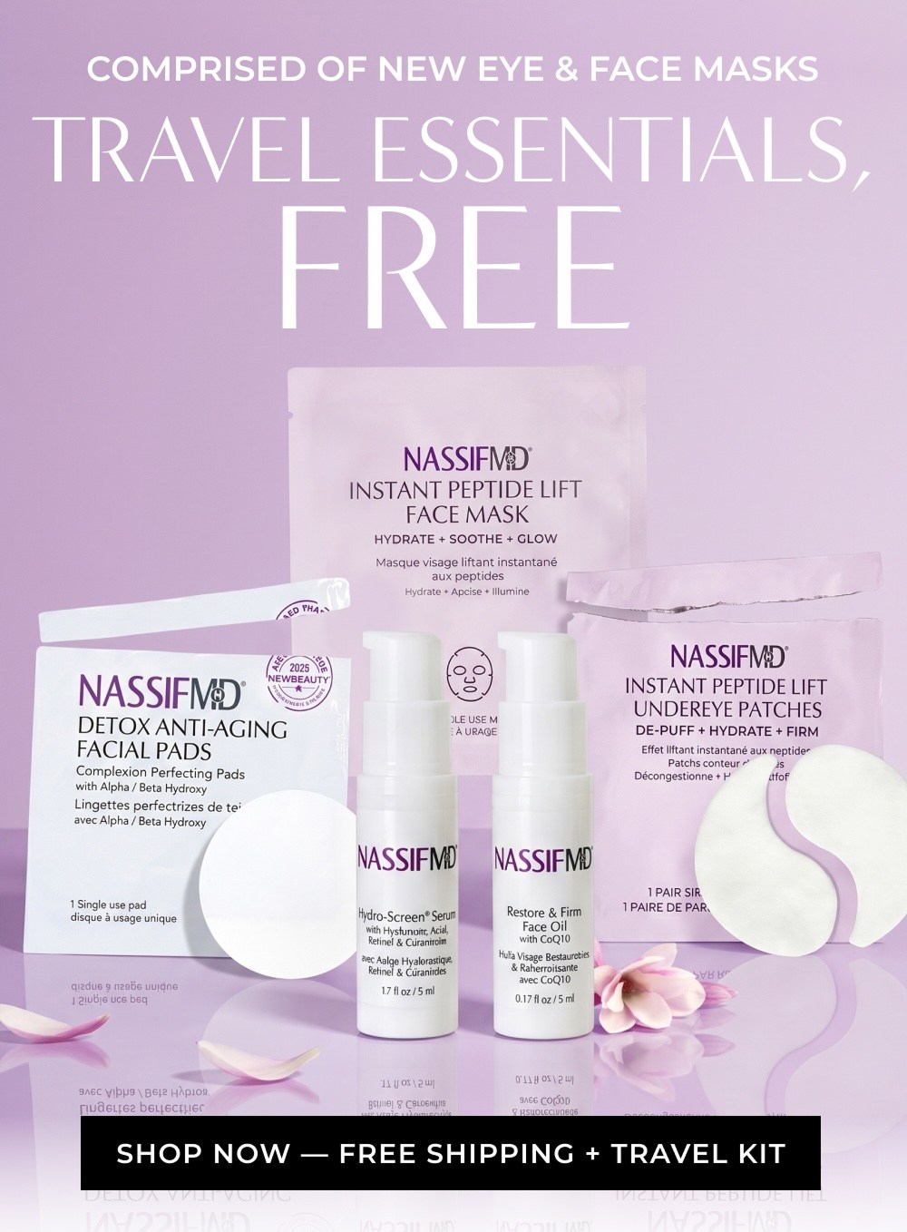 COMPRISED OF NEW EYE & FACE MASKS TRAVEL ESSENTIALS, FREE SHOP NOW - FREE SHIPPING + TRAVEL KIT