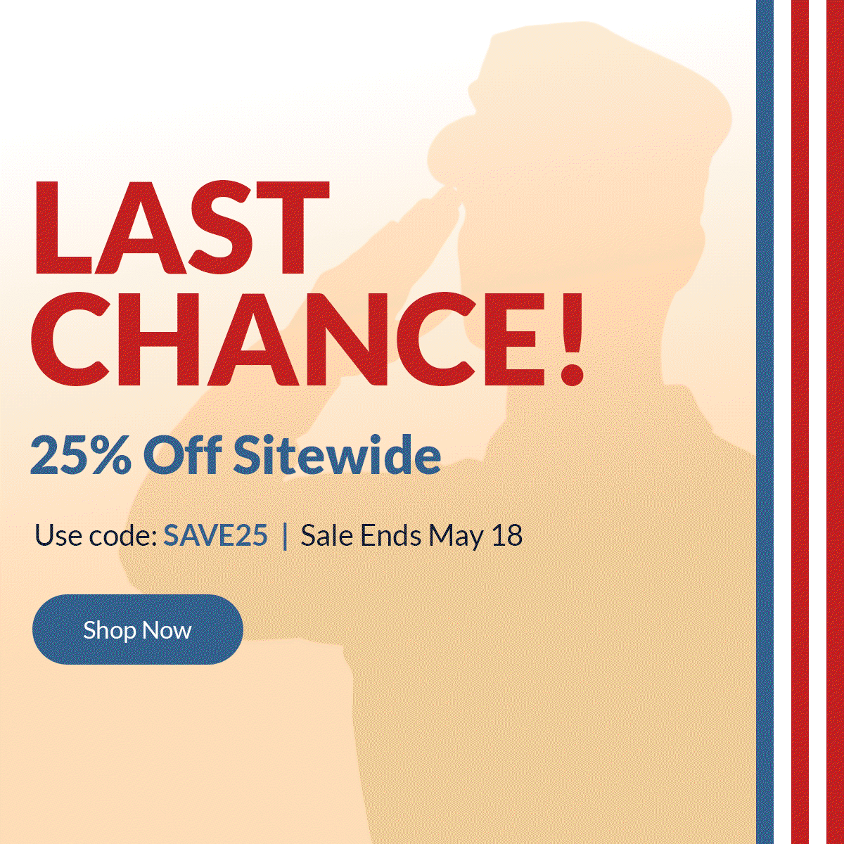 Last Chance! | 25% off Sitewide | Use code: SAVE25 | 5/15 - 5/18 | Shop Now