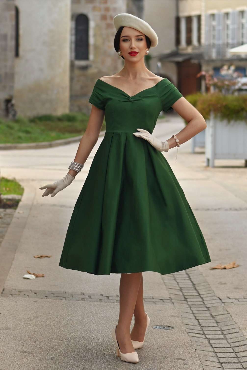 Image of Lily Dark Green Off Shoulder Dress
