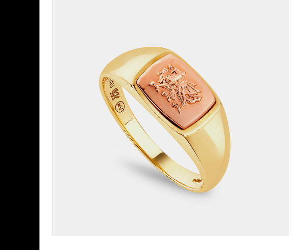 Royal Clogau® 9ct Solid Gold Welsh Dragon Signet Ring