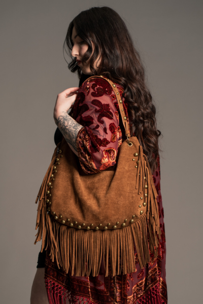 Willow Slouchy Tan Faux Suede Studded Bag