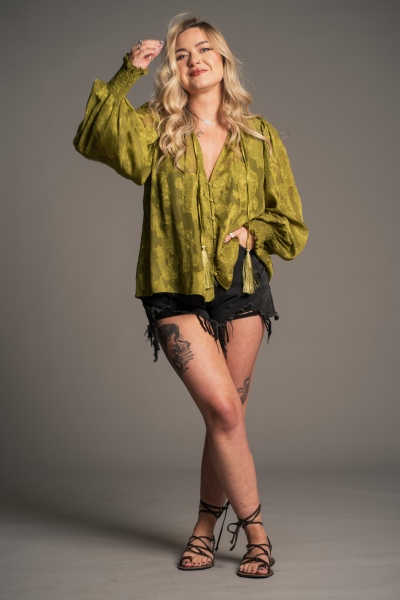 Cassia Olive Chiffon Smock Top