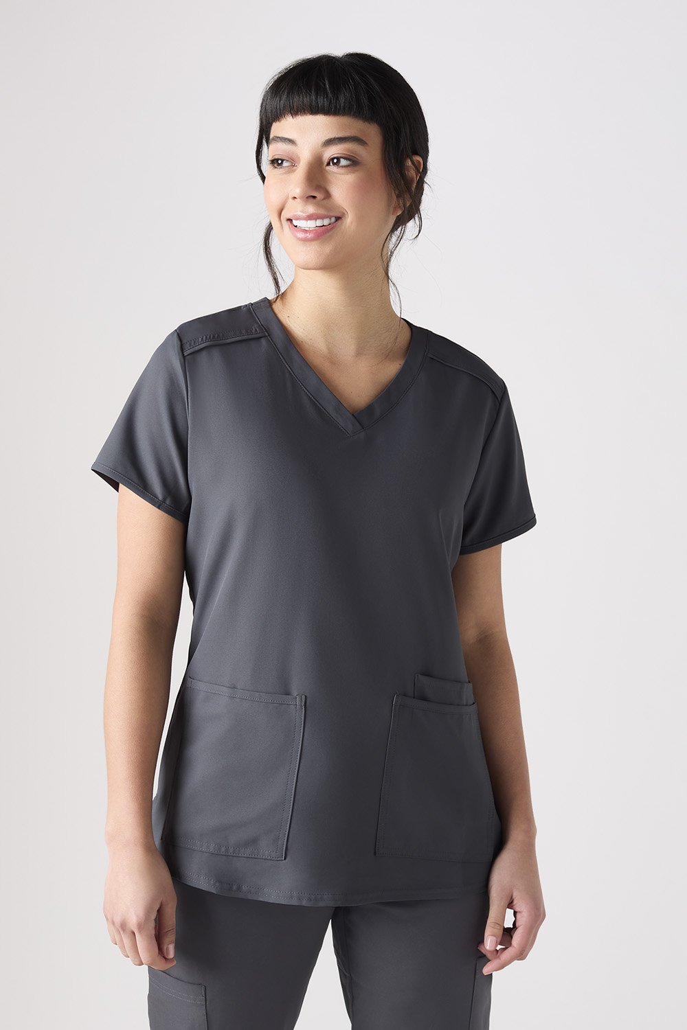 Image of Med Couture Insight Women's Three Pocket Scrub Top, Pewter